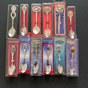 VTG COLLECTIBLE USA STATES SPOONS, LOT OF 11 + S CAROLINA LETTER OPENER, SEE MAP